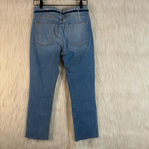 Frame Le High Straight Tie Waist Jeans Raw Hem High Rise Ankle Med Wash 28 - Picture 4 of 9